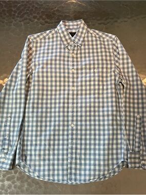 J. Crew Blue and White Gingham Button-Down Shirt SMALL